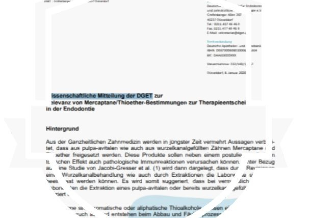 Relevanz von Mercaptane/Thioether-Bestimmungen zur Therapieentscheidungin der Endodontie